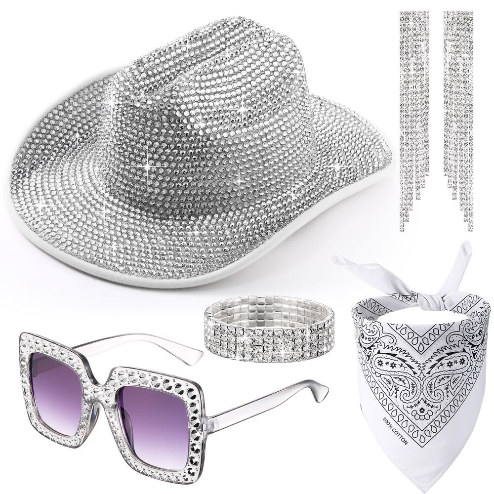 6681 5 Set Cowgirl Hat For Bling Rhinestone Cowboy Sunglasses